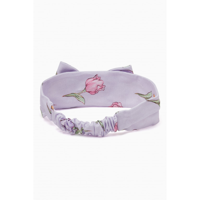 Monnalisa - Tulip Print Headband in Cotton-jersey Purple