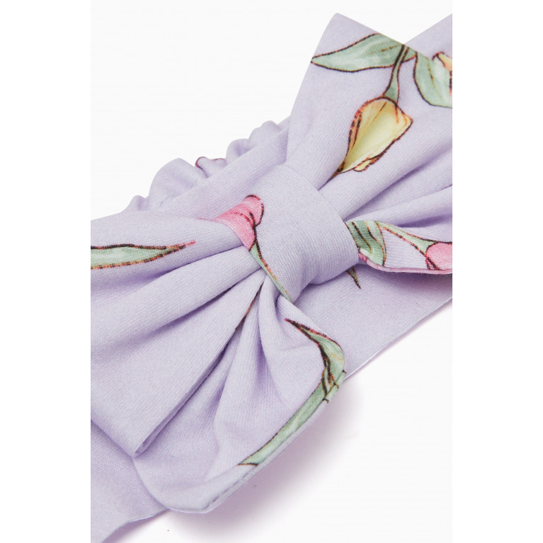 Monnalisa - Tulip Print Headband in Cotton-jersey Purple