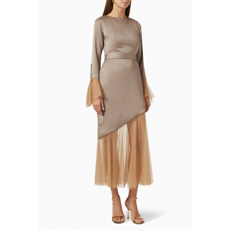 Amri - Midi Dress in Satin & Tulle Gold