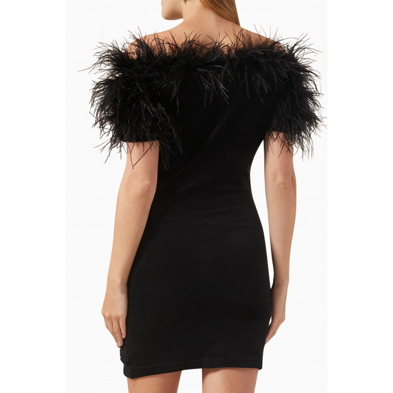 Yaura - Faari Ostrich Feather Mini Dress in Bodycon Velvet