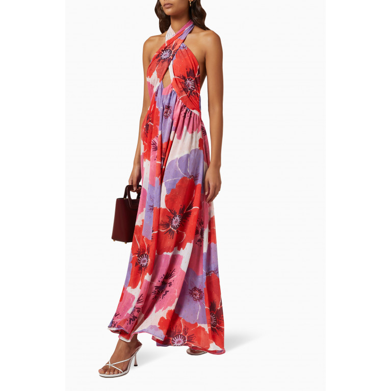 MISA - Alexandra Floral-print Halter Maxi Dress in Chiffon