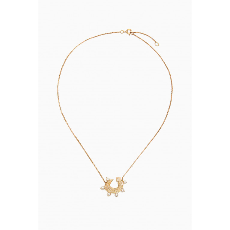 Bil Arabi - Letter 'N' Diamond & Pearl Necklace in 18kt Gold