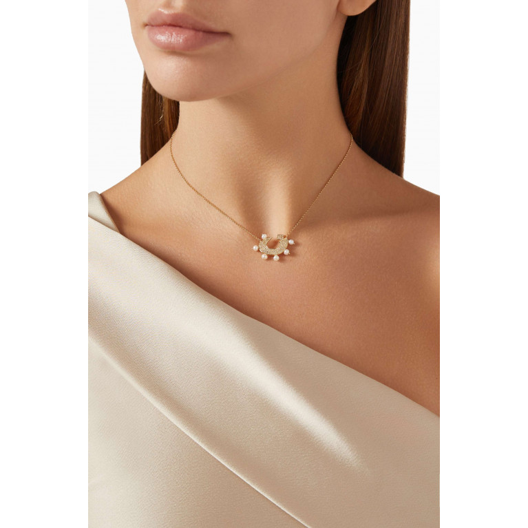 Bil Arabi - Letter 'N' Diamond & Pearl Necklace in 18kt Gold