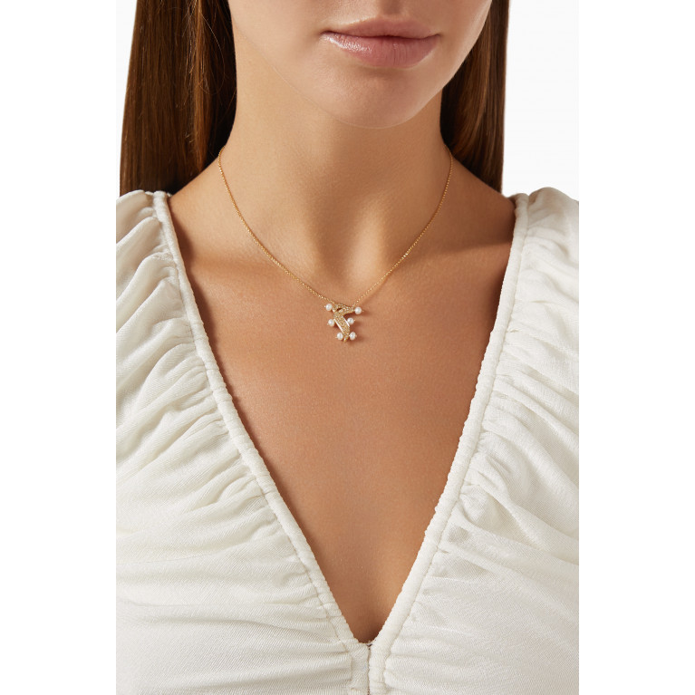 Bil Arabi - Letter 'M' Diamond & Pearl Necklace in 18kt Gold