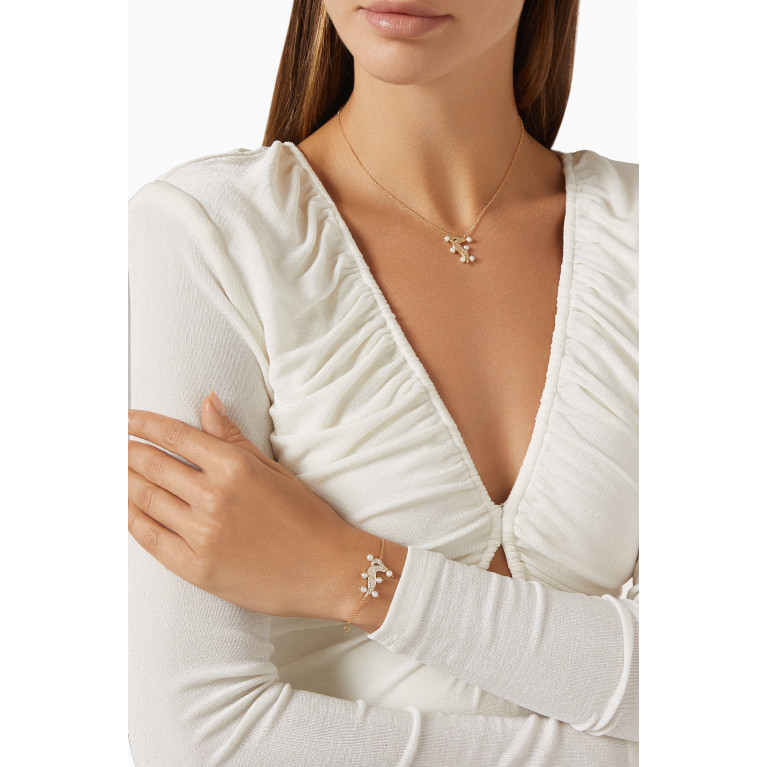 Bil Arabi - Letter 'M' Diamond & Pearl Necklace in 18kt Gold