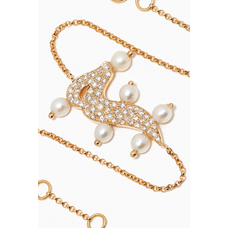 Bil Arabi - Letter 'M' Diamond & Pearl Bracelet in 18kt Gold