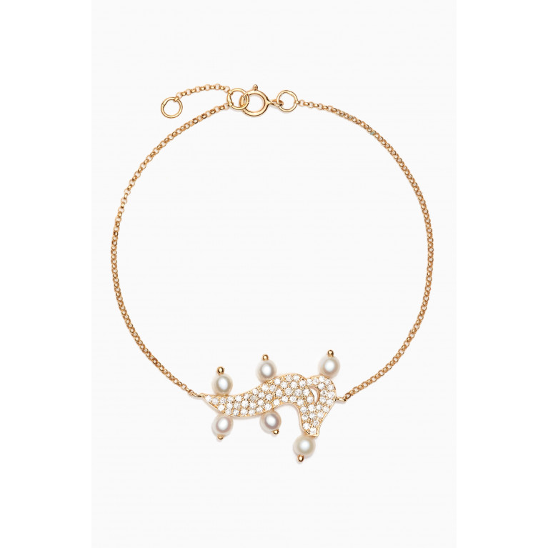 Bil Arabi - Letter 'M' Diamond & Pearl Bracelet in 18kt Gold