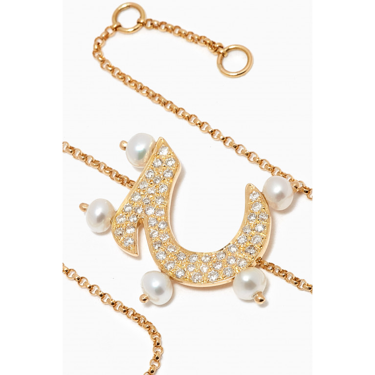 Bil Arabi - Letter 'Haa' Diamond & Pearl Bracelet in 18kt Gold