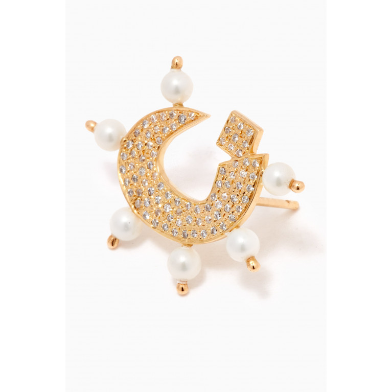 Bil Arabi - Letter 'N' Diamond & Pearl Single Earring in 18kt Gold