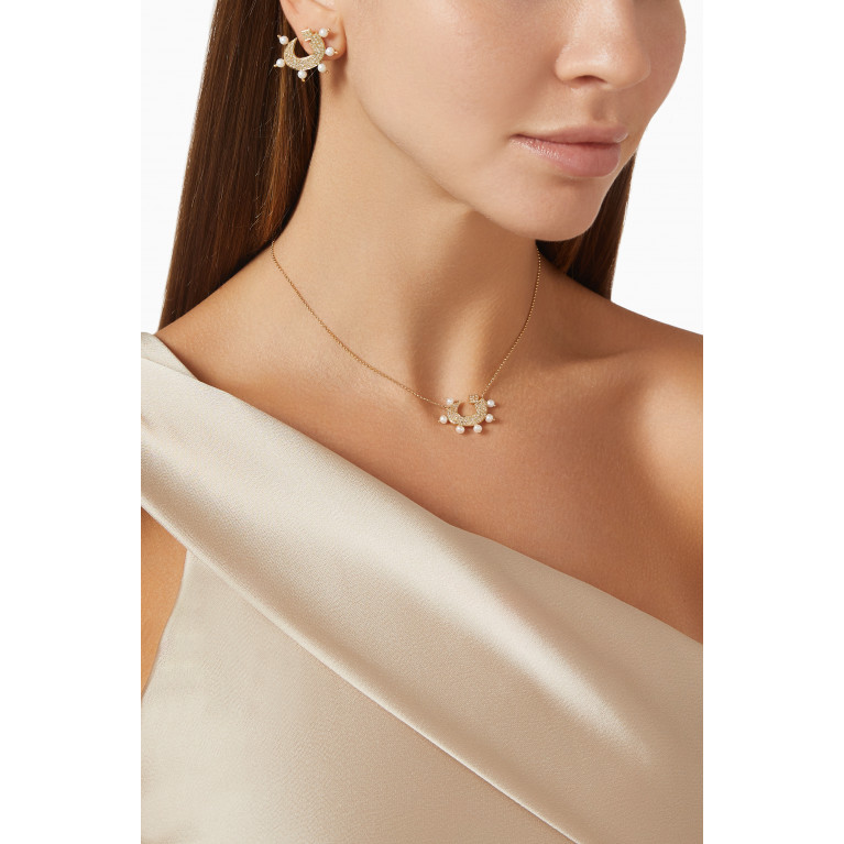 Bil Arabi - Letter 'N' Diamond & Pearl Single Earring in 18kt Gold