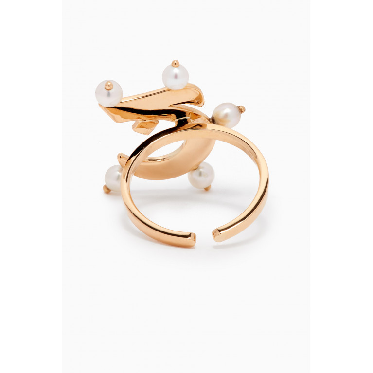 Bil Arabi - Letter 'J' Diamond & Pearl Ring in 18kt Gold