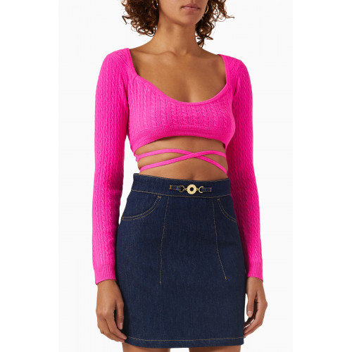Patou - Wrap-back Crop Top in Cable Knit