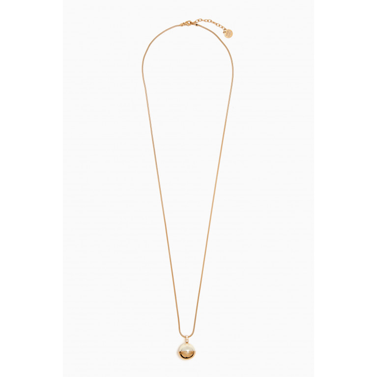 Miu Miu - Logo-embellished Pearl Pendant Necklace in Gold-tone Metal