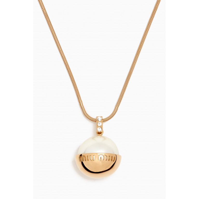 Miu Miu - Logo-embellished Pearl Pendant Necklace in Gold-tone Metal