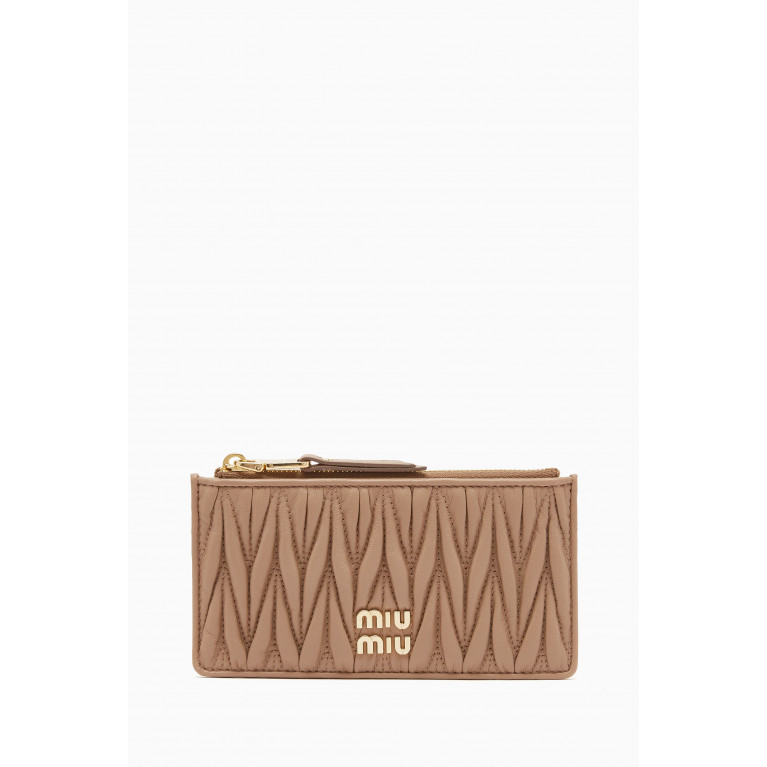 Miu Miu - Long Matelassé Card Holder in Nappa Leather Neutral