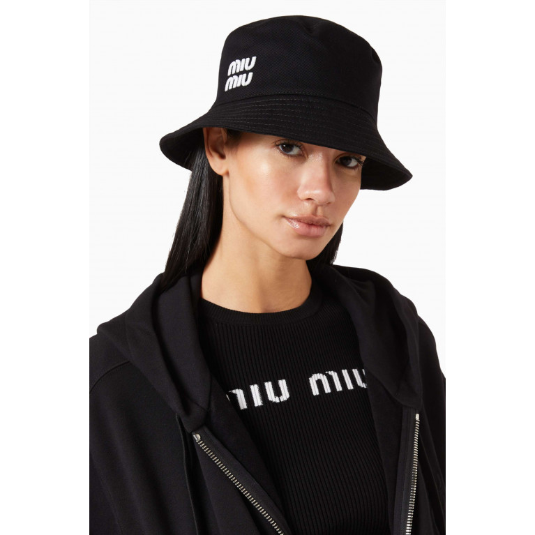 Miu Miu - Logo Embroidered Bucket Hat in Cotton Black