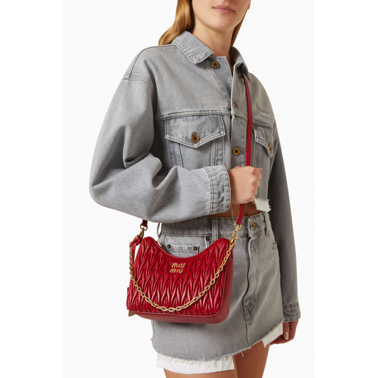 Miu Miu - Small Matelassé Shoulder Bag in Leather Red