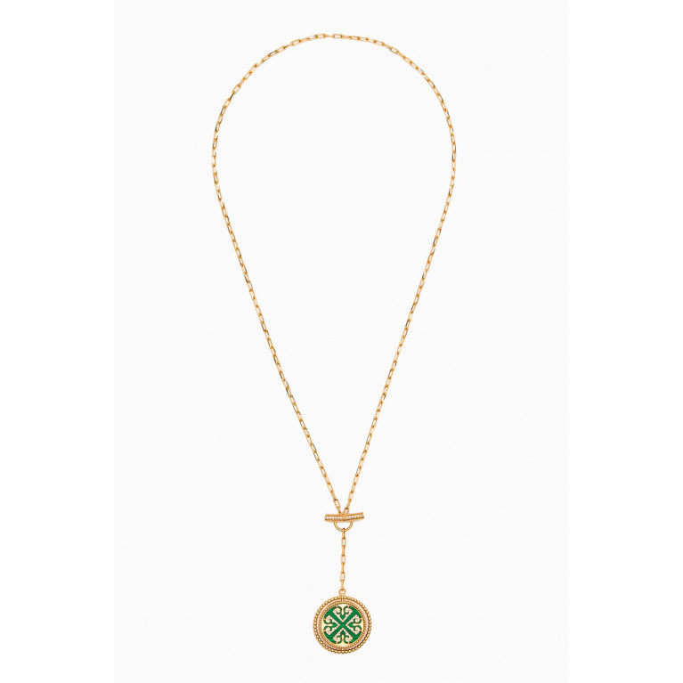 Damas - Lace Link Diamond & Malachite Drop Necklace in 18kt Gold