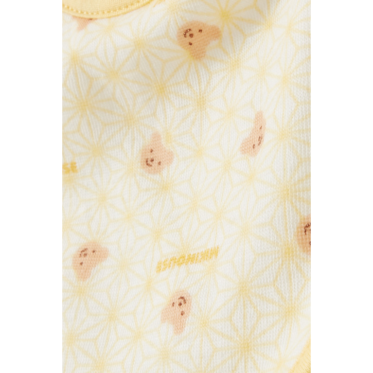 Miki House - Teddy Print Bib in Cotton Yellow