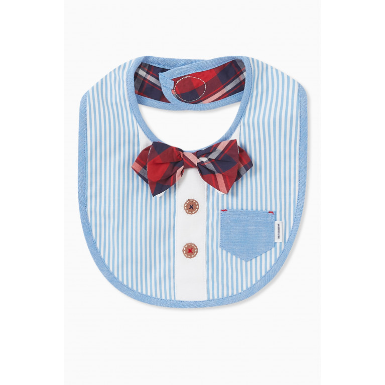 Miki House - Bow Tie Embroidered Bib in Pure Cotton Blue