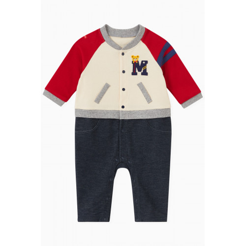Miki House - Baseball M Logo Romper in Cotton-blend Knit