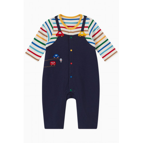 Miki House - Car Embroidered Romper in Cotton Blue