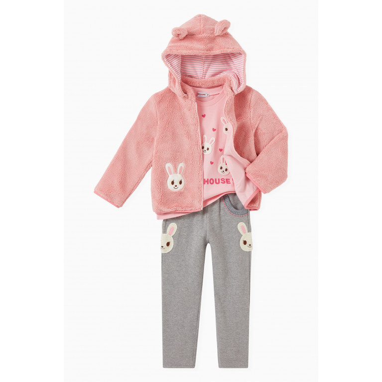 Miki House - Fuzzy Bunnies Hoodie in Fleece Pink