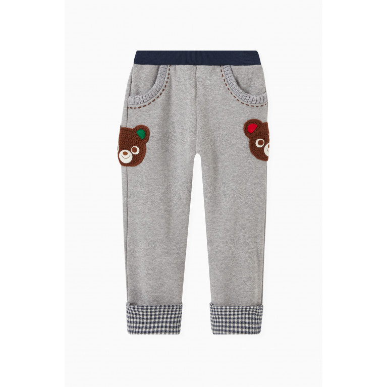 Miki House - Teddy Patched Trousers in Cotton-blend Grey