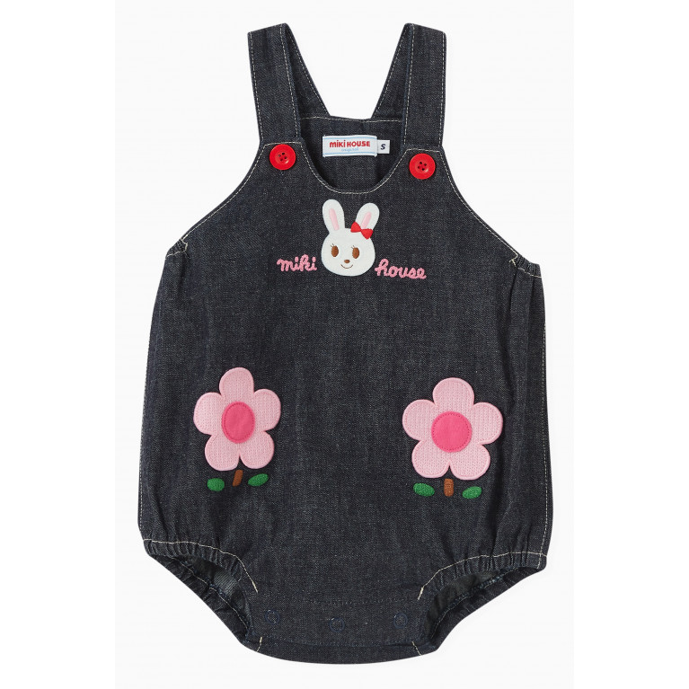 Miki House - Bunny & Flowers Motif Romper in Cotton