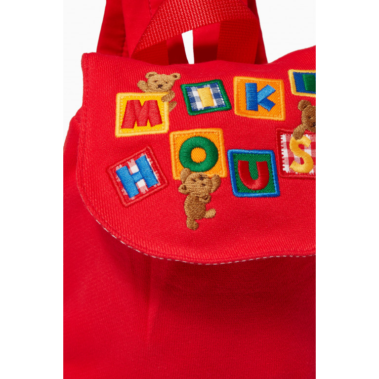 Miki House - Logo-embroidered Backpack in Fleece Red