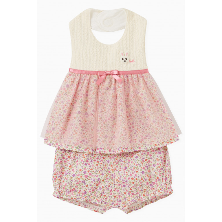 Miki House - Floral-print Bib & Bloomers Set in Cotton-blend