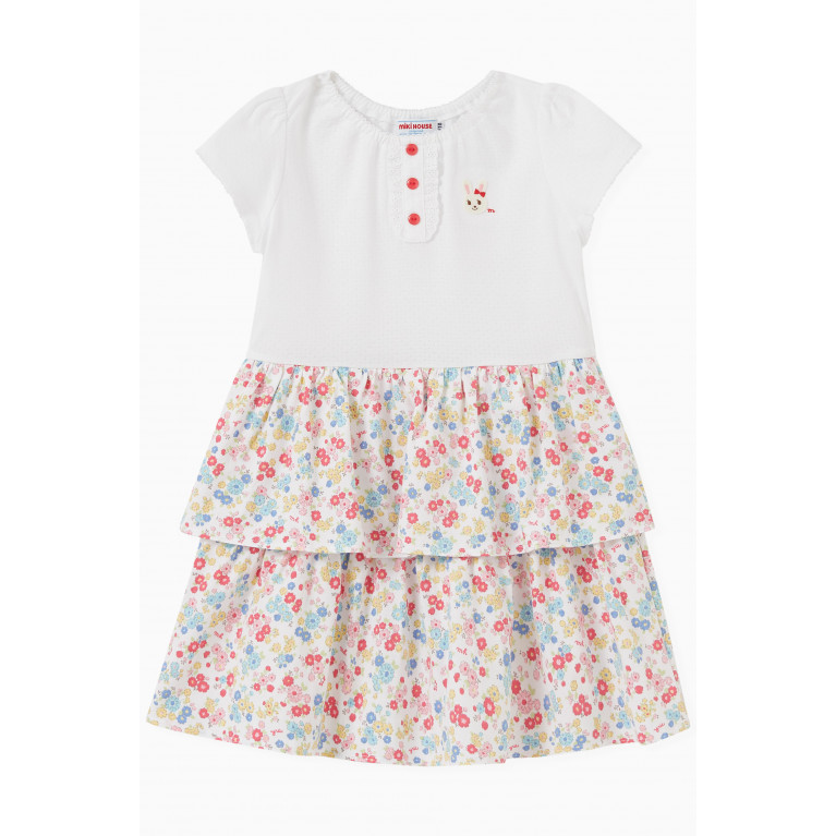 Miki House - Usako Floral-print Tiered Dress in Cotton-jersey