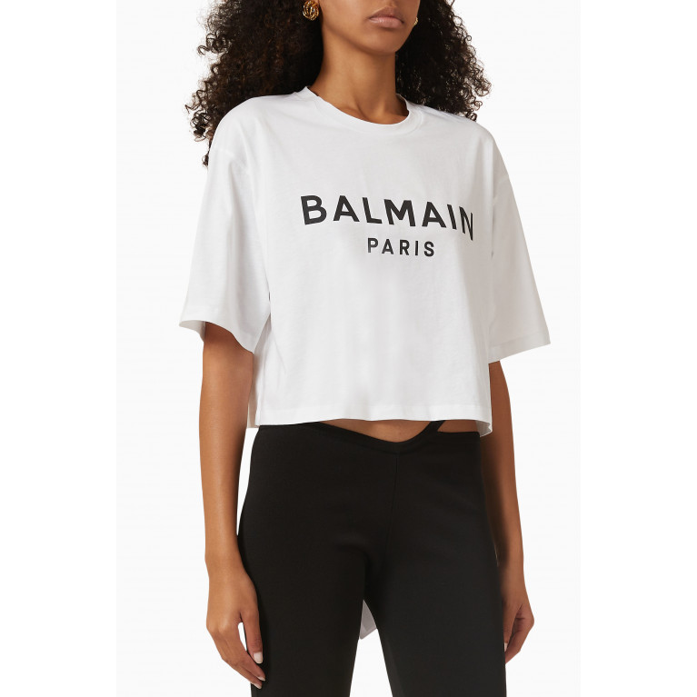 Balmain - Logo Crop T-shirt in Jersey White