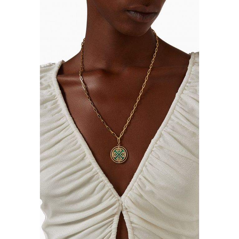 Damas - Large Lace Link Malachite Necklace in 18kt Gold