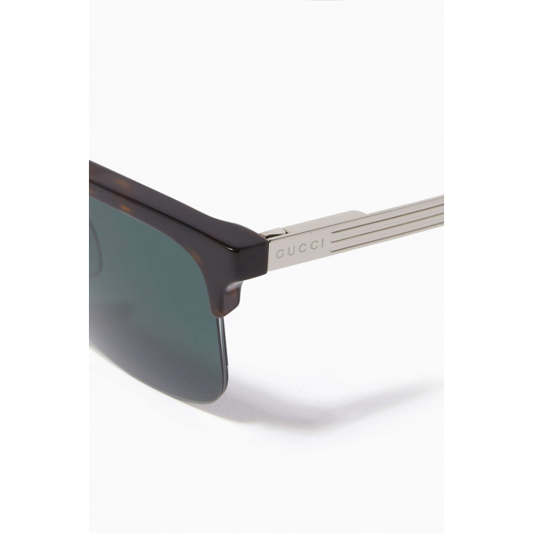 Gucci - Rectangular Frame Sunglasses in Metal Brown