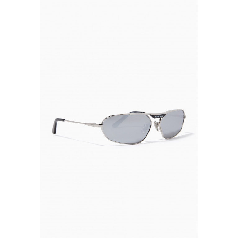 Balenciaga - Tag 2.0 Oval Sunglasses in Metal Silver