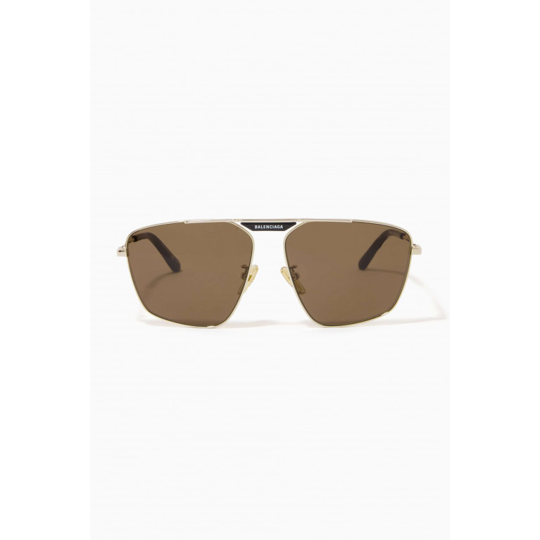 Balenciaga - Tag 2.0 Navigator Sunglasses in Metal Gold