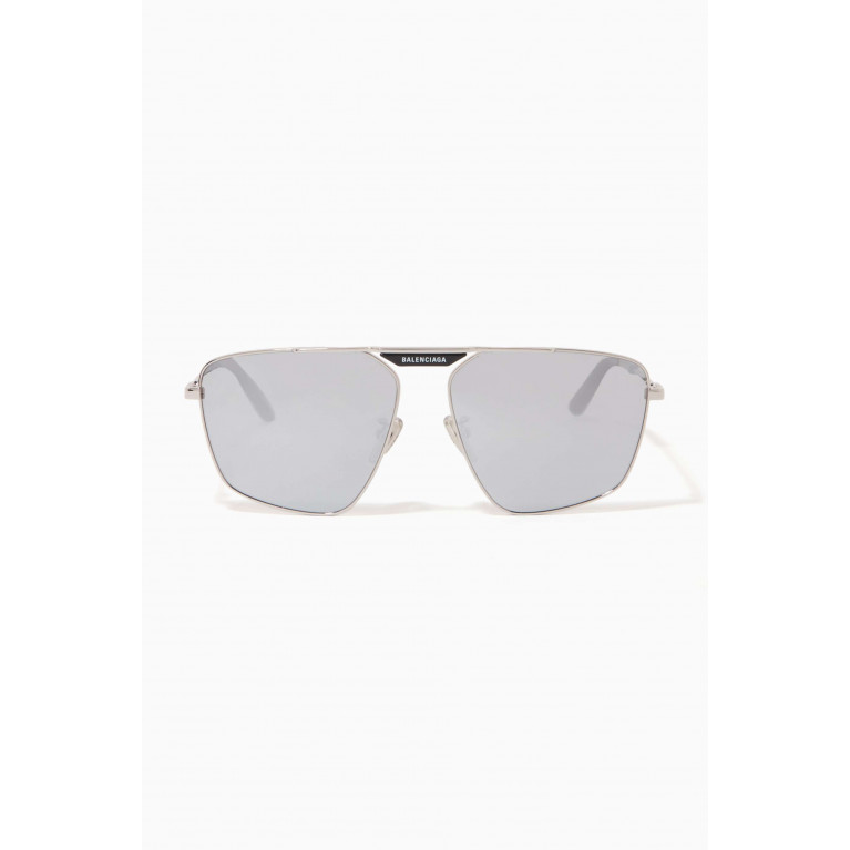 Balenciaga - Tag 2.0 Navigator Sunglasses in Metal Silver