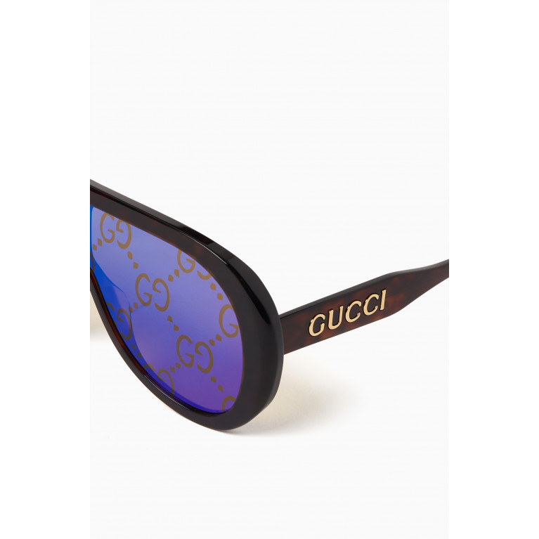 Gucci - Injection Logo Framed Sunglasses in Acetate Brown
