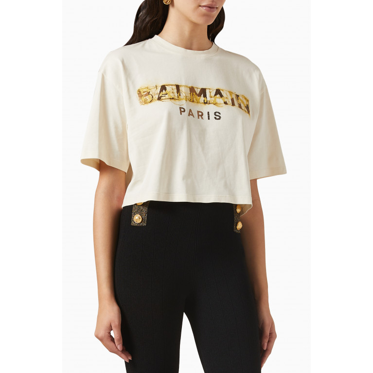 Balmain - Galilee-print Crop T-shirt in Jersey