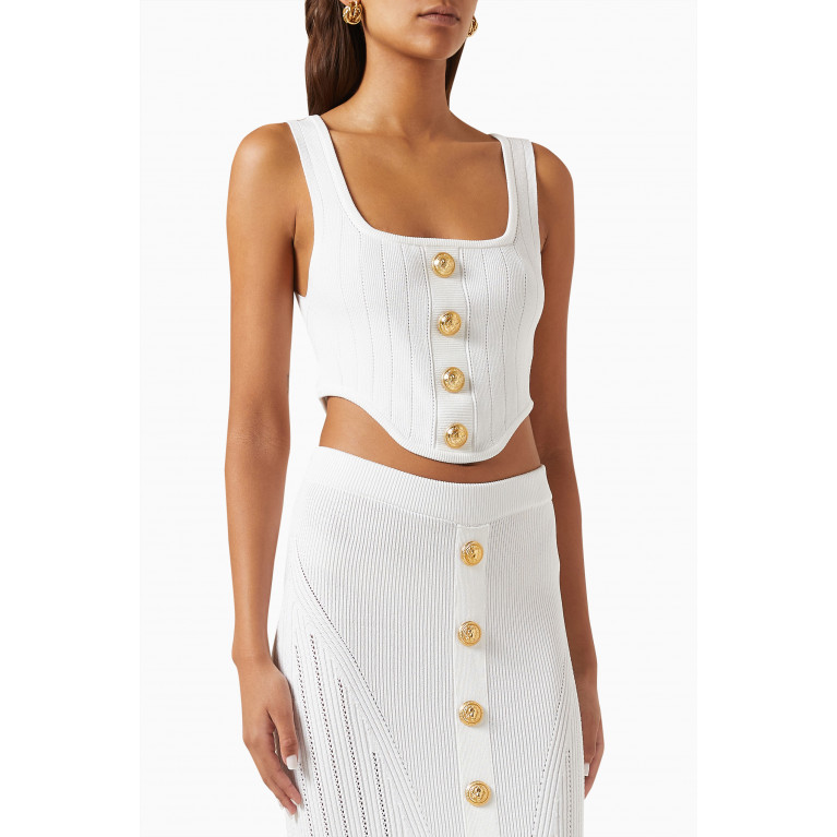 Balmain - Buttoned Knitted Corset Top in Viscose