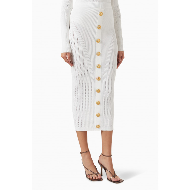 Balmain - Buttoned Midi Skirt in Ribbed-knit