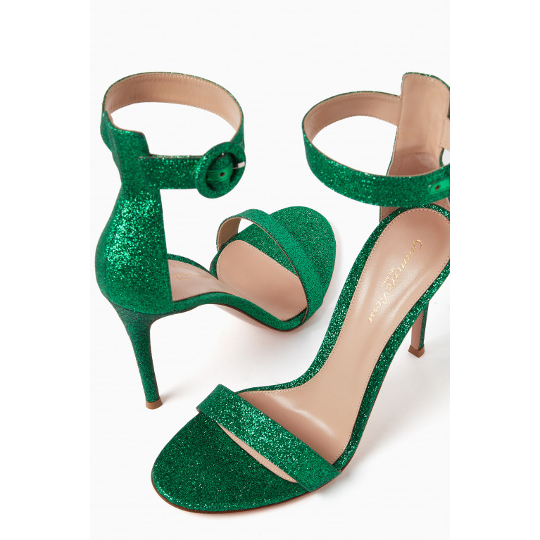 Gianvito Rossi - Portofino 105 Starlight Sandals in Glitter-coated Leather Green