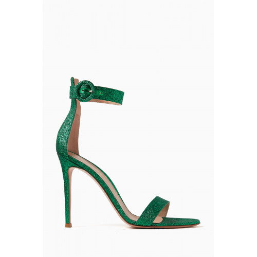 Gianvito Rossi - Portofino 105 Starlight Sandals in Glitter-coated Leather Green