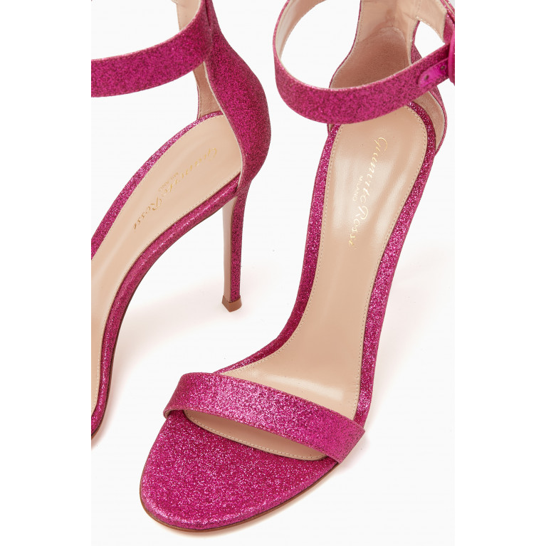 Gianvito Rossi - Portofino 105 Starlight Sandals in Glitter-coated Leather Pink