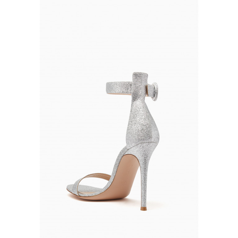 Gianvito Rossi - Portofino 105 Starlight Sandals in Glitter-coated Leather Silver
