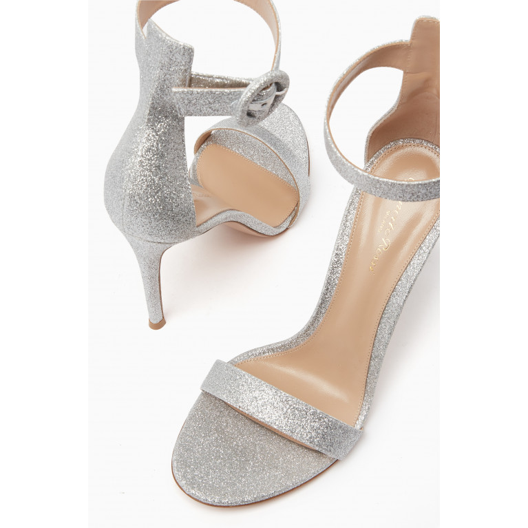 Gianvito Rossi - Portofino 105 Starlight Sandals in Glitter-coated Leather Silver