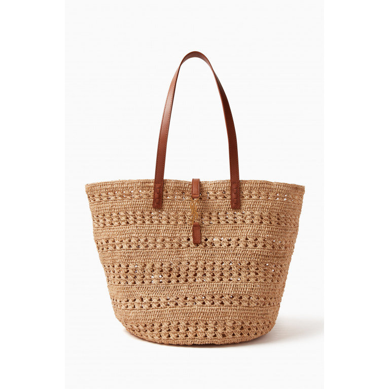 Saint Laurent - Panier Medium Bag in Crochet Raffia & Smooth Leather