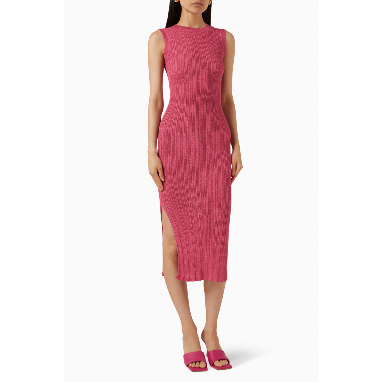 ALOHAS - Breezy Glim Ribbed Midi Dress in Viscose-blend Pink