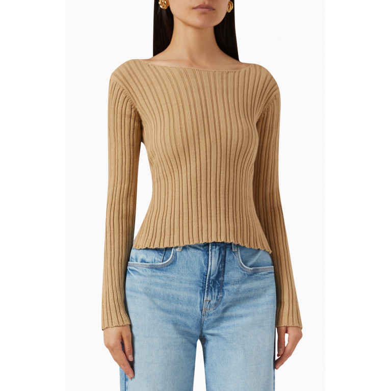 ALOHAS - Honest Open-back Ribbed Top in Cotton-knit Brown